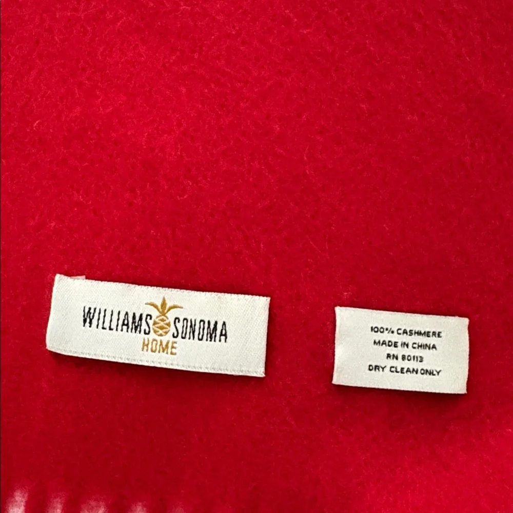 Williams Sonoma Home 100% Cashmere Throw Blanket Red Fringe Luxe Soft $319 ❤️